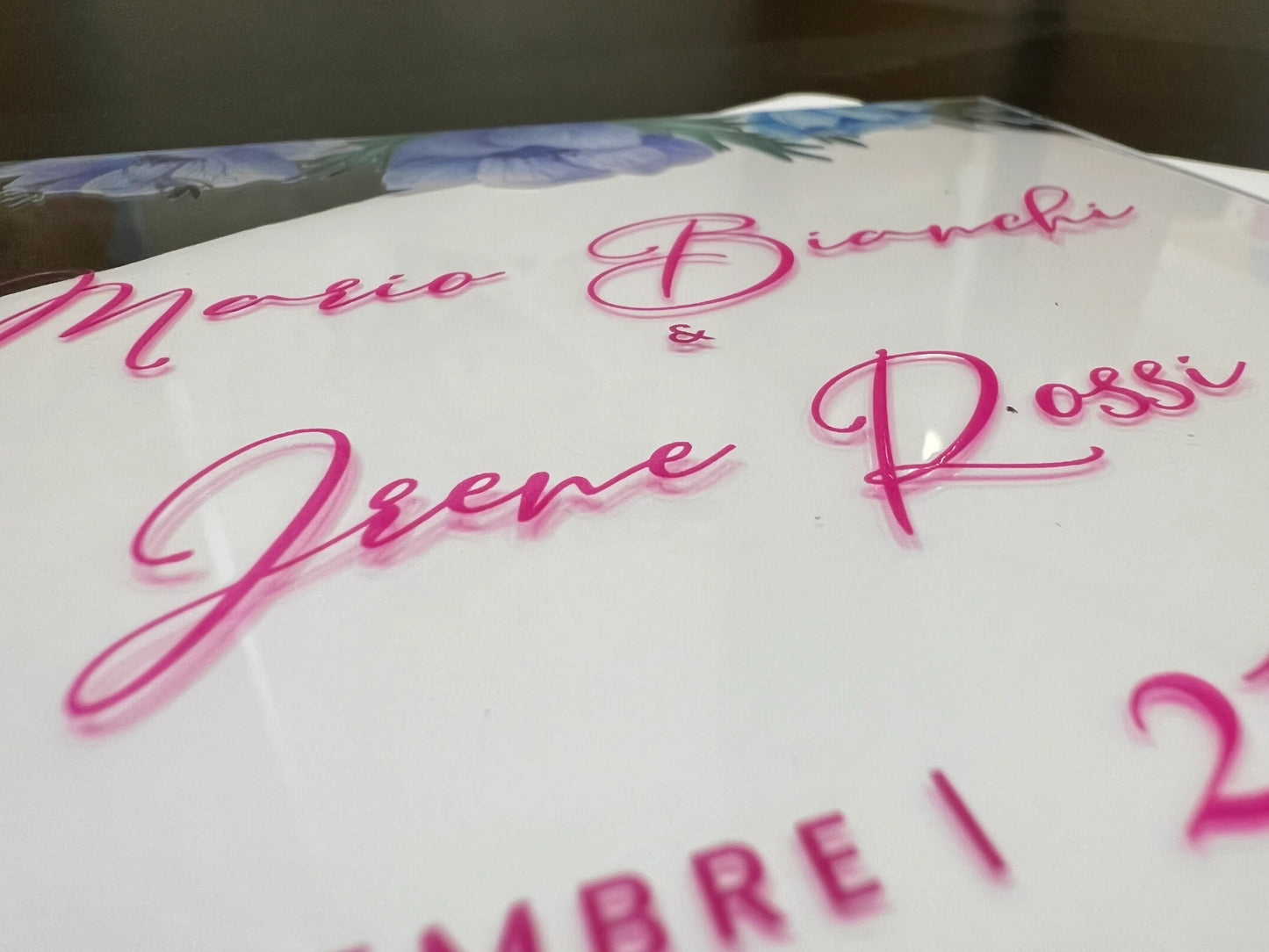 Invito partecipazione nozze personalizzato realizzato in plexiglass trasparente, busta inclusa
